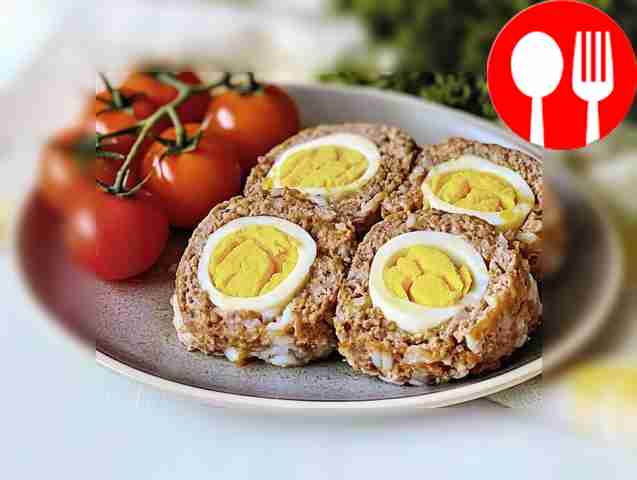 Homemade meatloaf stuffed with boiled eggs