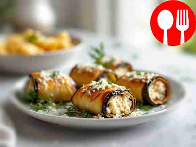 Рулетики из баклажана с чесноком