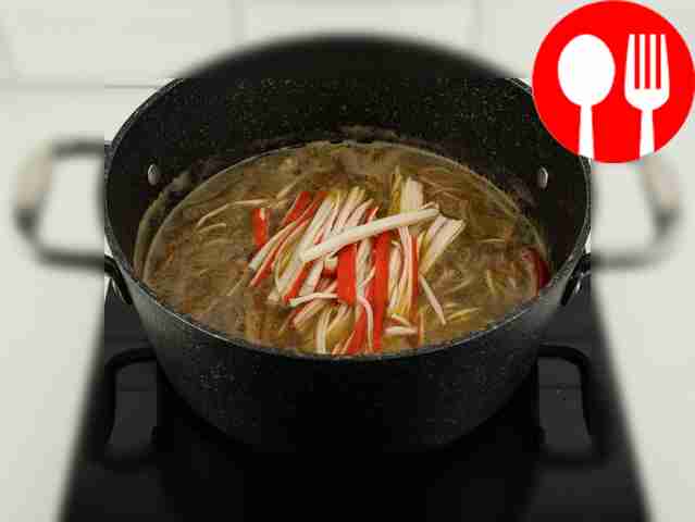 Add noodles and crab sticks to the prepared...