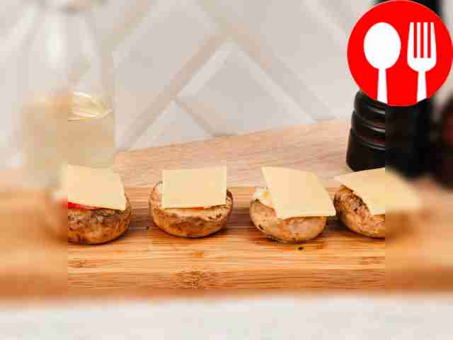 Cover each cap with a slice of processed...