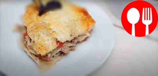 Lasagna with minced meat in the microwave