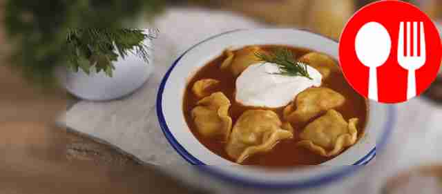 Томатный суп с пельменями