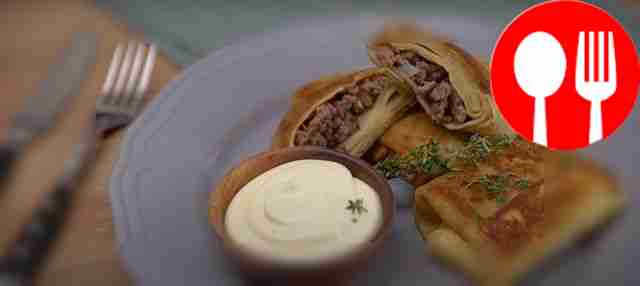 Thin pancakes with meat