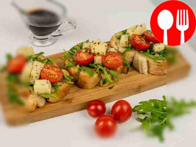 Bruschetta with suluguni cheese and cherry tomatoes