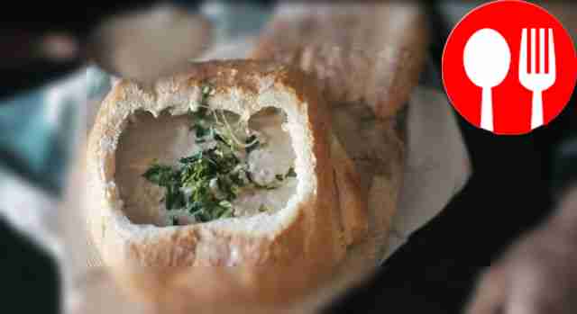 Mushroom soup in bread