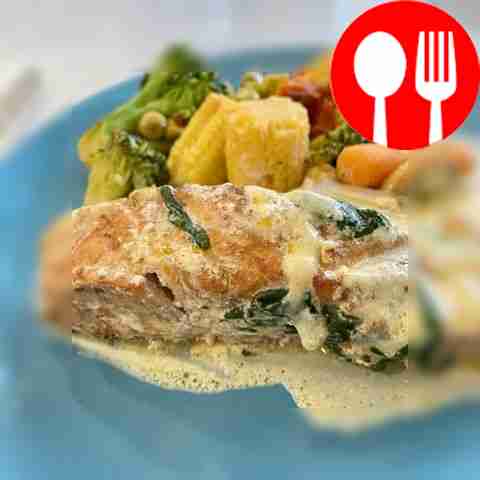 Salmon with mushrooms in cream sauce