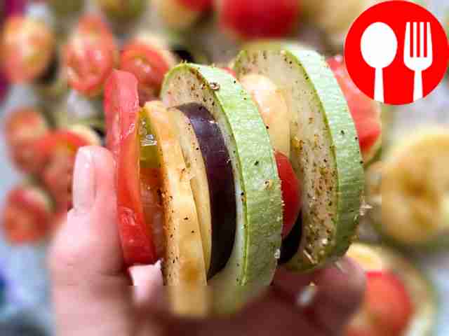 Next, assemble the vegetables into a baking...