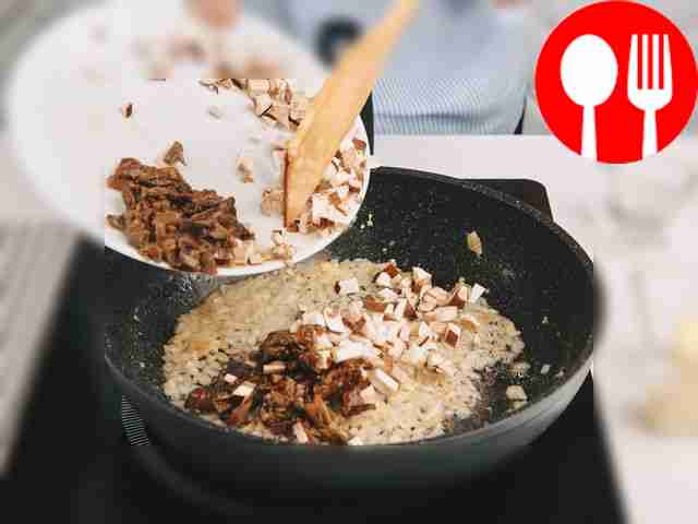 Add mushrooms to onions and garlic. Salt and...