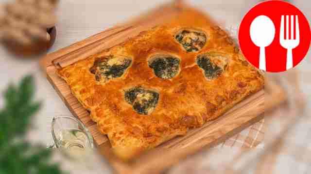 Layered pie with mushrooms and cheese