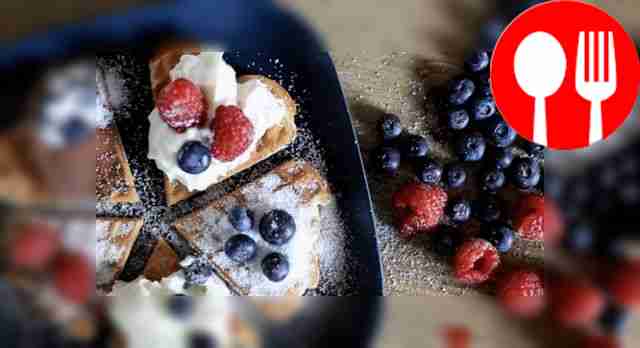 Belgian waffles with whipped cream