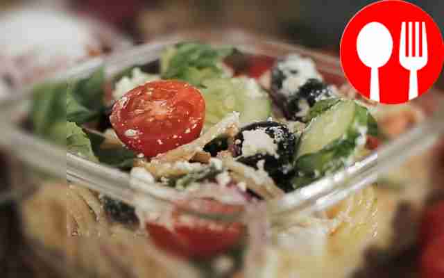 Greek salad with pasta