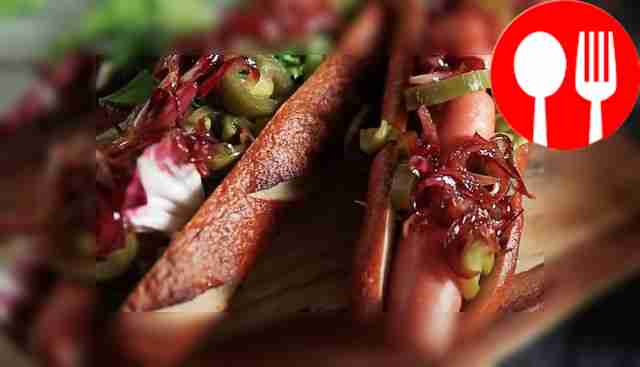 Hot dog with caramelized onions