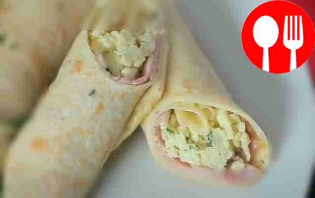 Pancakes with ham and omelette