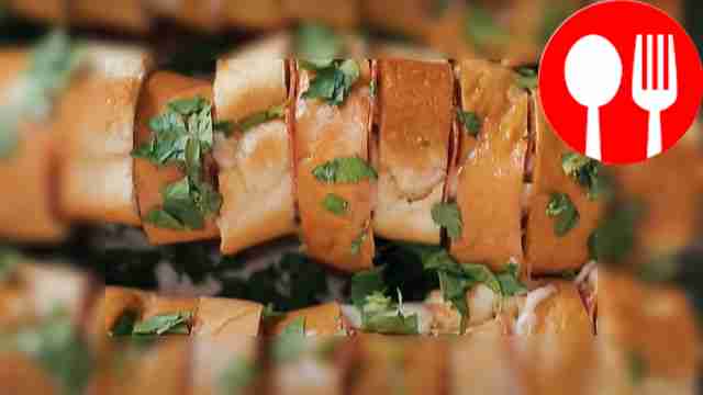 “Pizza” with cheese and salami from baguette