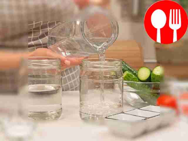 Sterilize the jars. Pour half a glass of water...
