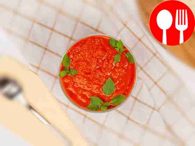 Before serving, pour the marinated tomato...