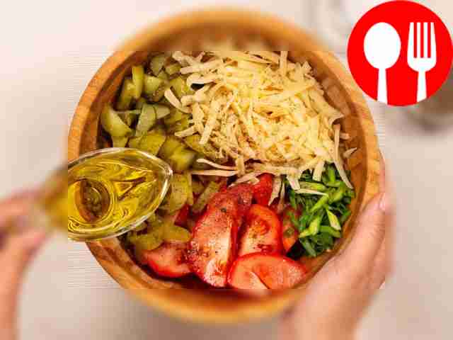 Mix the salad. Place chopped tomatoes,...