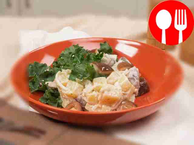 Salad with salted milk mushrooms