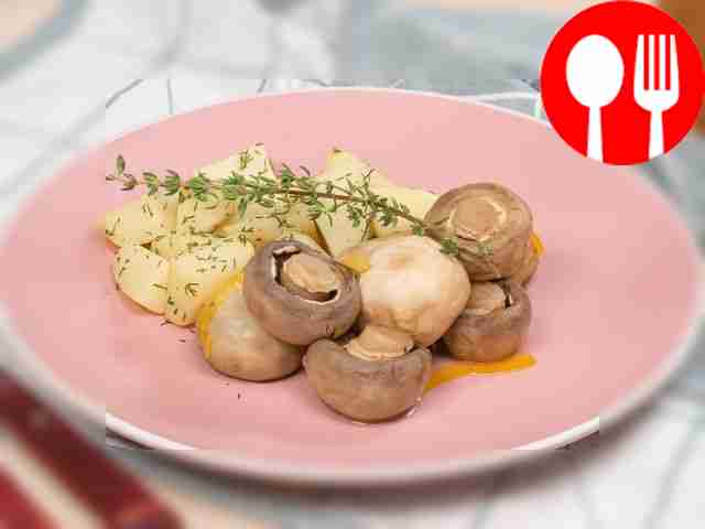 Marinated champignons with onions and sweet peppers