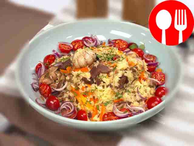 Pilaf in a slow cooker with salad