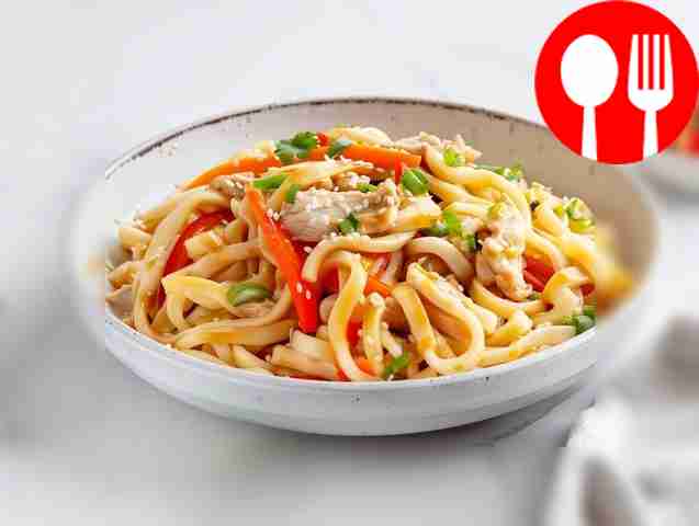 Japanese udon with teriyaki sauce