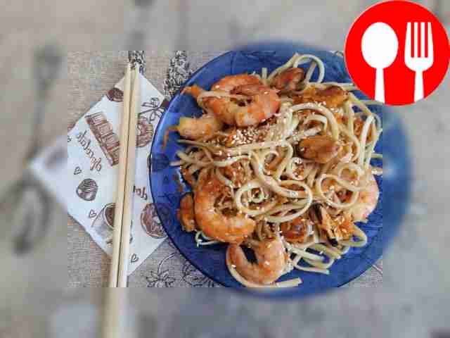 Delicious udon with seafood