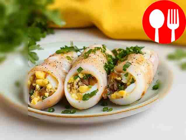 Stuffed squid with mushrooms in sauce