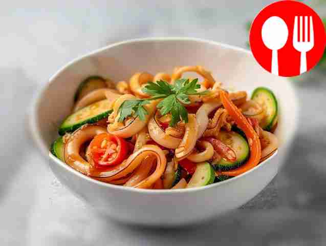 Tender stew of zucchini and squid