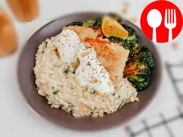 Risotto with pollock and broccoli