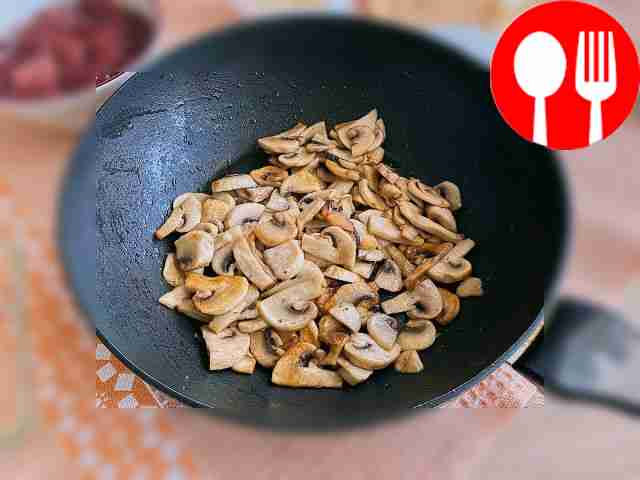 Cut the mushrooms into slices or pass through...