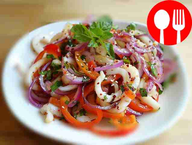 Light sweet pepper salad with squid