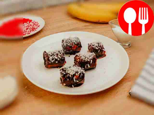 Dip bananas in coconut flakes.