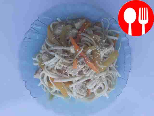 Homemade udon with turkey