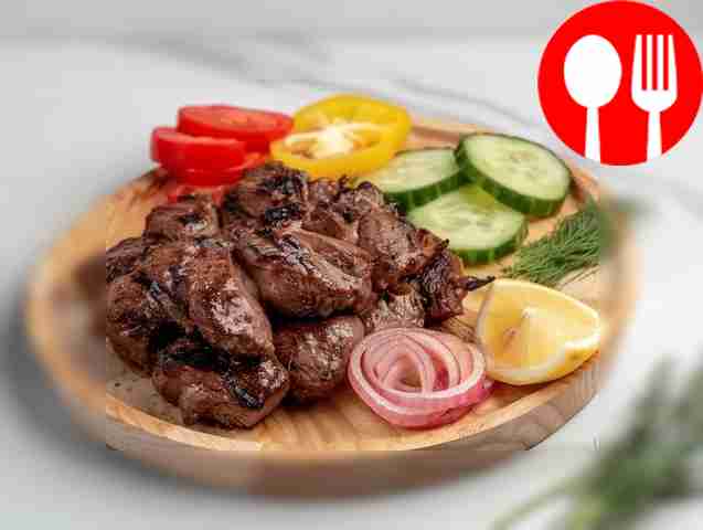 Juicy lamb shish kebab in kefir