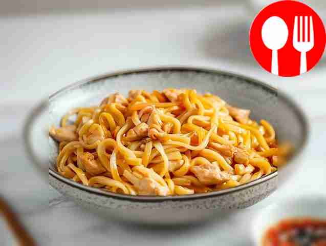 Simple udon noodles with zucchini and chicken