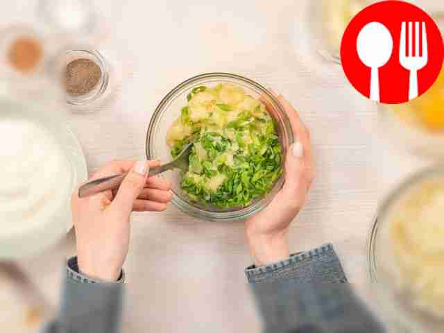 Make the filling. Coarsely chop the potatoes...