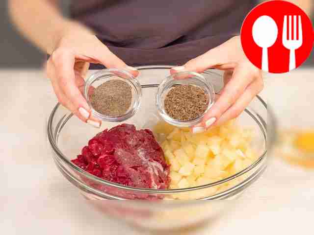 Prepare the filling. Mix onions, potatoes and...