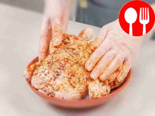 Marinate the chicken. Grease the carcass...