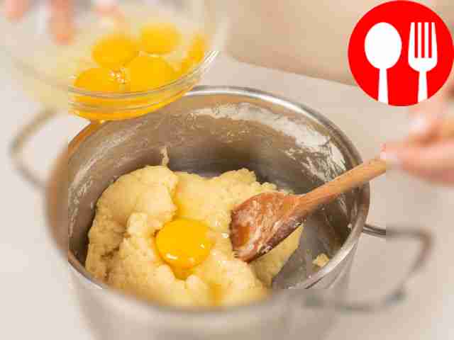 Make a simple choux pastry. Bring water and...