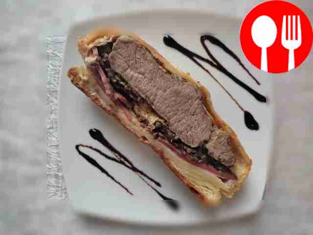 Juicy beef wellington with mushrooms