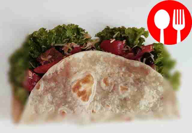 Summer bright tortilla with pork and beans