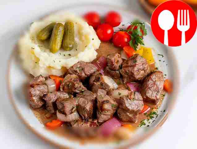 Tender beef with vegetables in a slow cooker