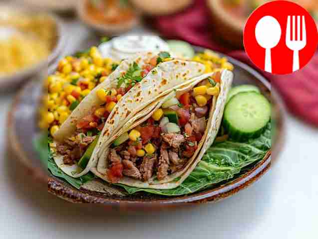 Juicy tortilla with pork and corn