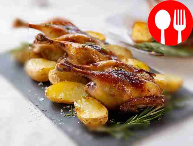 Rosy quails marinated in honey and soy sauce