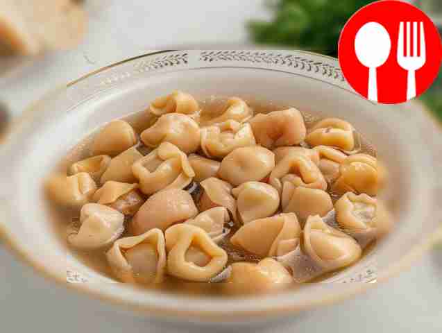 Classic chicken broth with tortellini