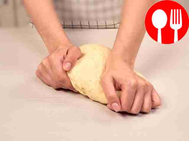 Prepare the dough. Add flour, baking powder...