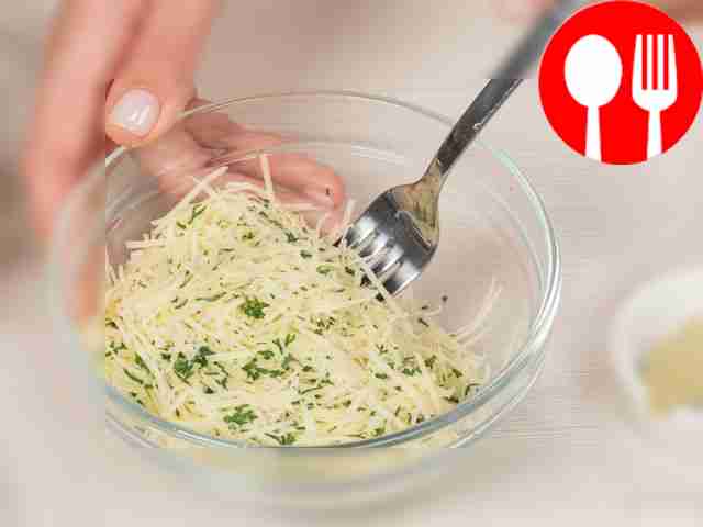 Prepare the filling. Grate the hard cheese on...