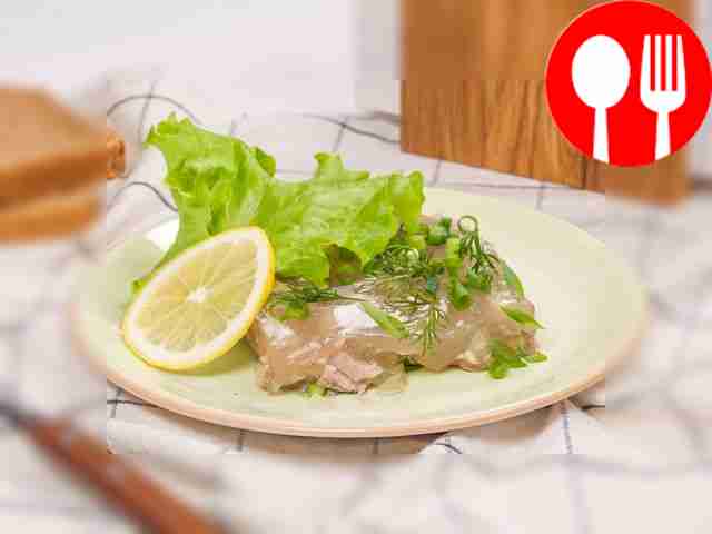 Pork jellied meat in a slow cooker