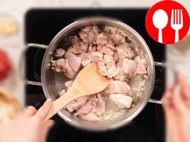 Cook the meat. Finely chop the onion and place...