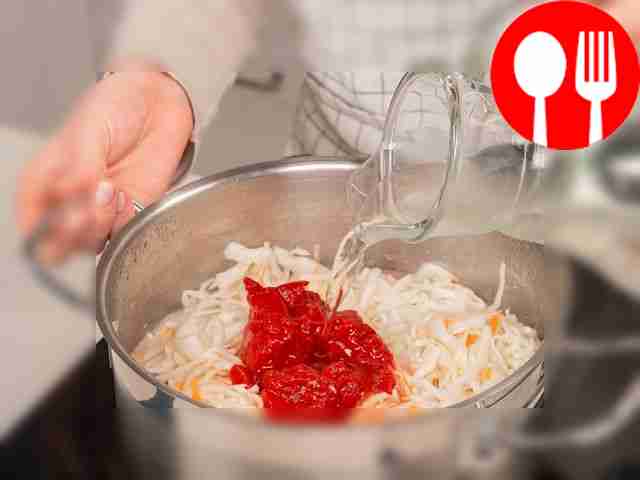 Add cabbage. When the meat is ready, add...